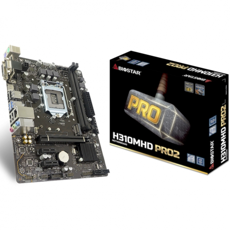 H310MHD PRO2, Socket 1151, Intel®H310, 2xDDR4-2666, D-SUB+DV-D+HDMI, 1xPCI-Ex16, 2xPCI-Ex1, 4xSATA3, 1xM.2, 8 Ch Audio, GLan, (4+2)xUSB2.0, (2+4)xUSB3.1, 2xPS/2, mATX, RTL {20}