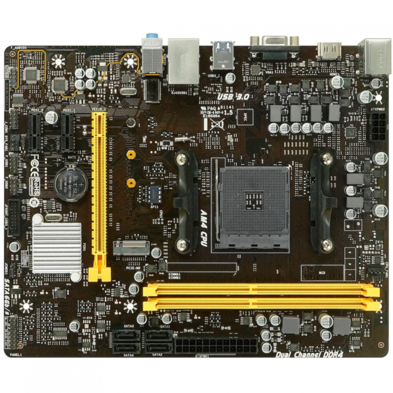B450MH, Socket AM4, AMD B450, 2xDDR4-2933, D-SUB+HDMI, 1xPCI-Ex16, 2xPCI-Ex1, 4xSATA3(RAID 0/1/10), 1xM.2, 8 Ch Audio, GLan, (2+4)xUSB2.0, (4+2)xUSB3.1, 1xPS/2, mATX, RTL, {20}