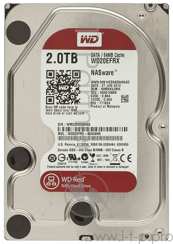 Жесткий диск WD Original SATA-III 2Tb WD20EFRX NAS Red 64Mb 3.5