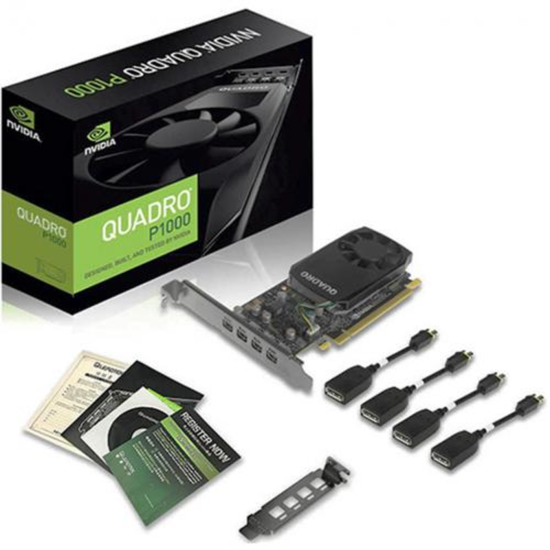 Видеокарта VCQP1000DVI-PB Видеокарта VGA PNY NVIDIA Quadro P1000, 4 GB GDDR5/128-bit, PCI Express 3.0 x16, 4?mDP1.4 (4?mDP to DVI-D SL adapter), 47 W, 1-slot cooler