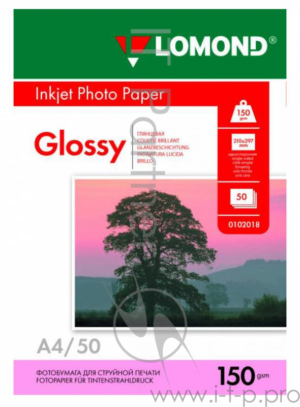 Бумага для фото-печати Lomond 0102018 (A4, 150г/кв.м, 50л., глянц.)