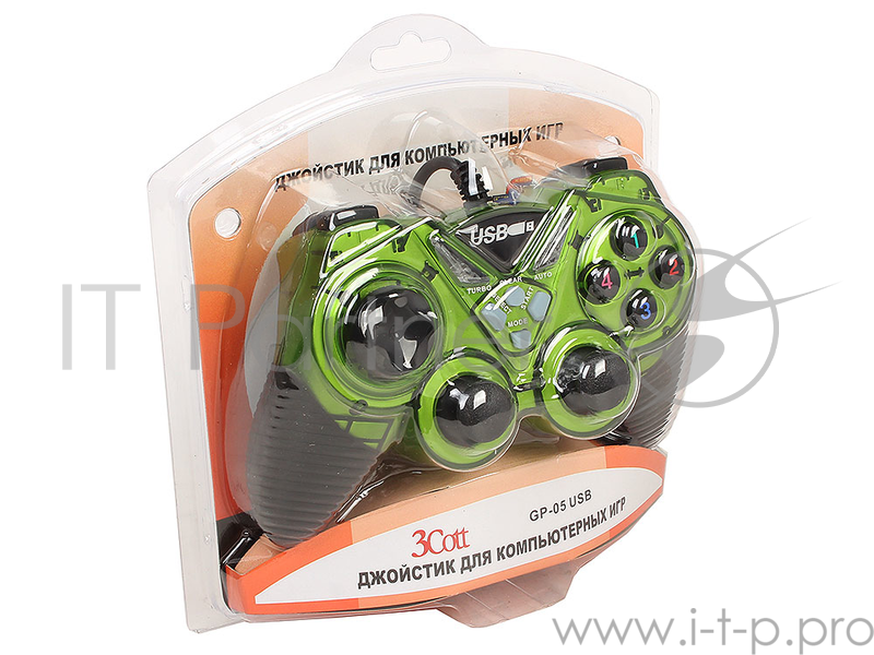 Геймпад 3Cott Single GP-05, 14 кнопок, 2 вибро мотора, USB, зеленый