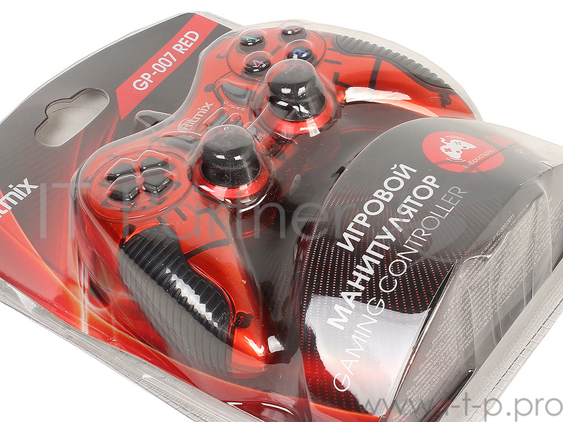 Геймпад RITMIX GP-007 Red для ПК, USB, 2 вибромотора, 19 кнопок, кабель 1,5м