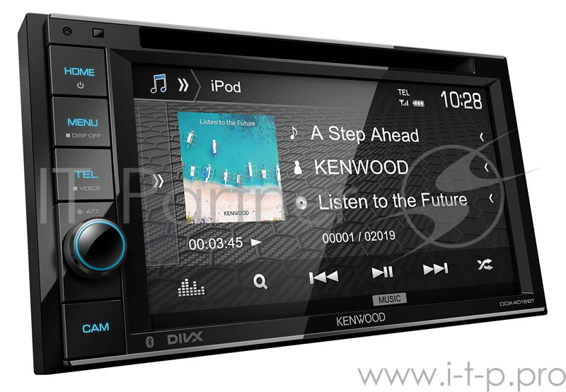 Автомагнитола KENWOOD DDX4019BTR (2019, 2 Din, DVD-Ресивер с 6.2 дюймовым wVGA-монитором, матрица clear resistive touch, Bluetooth, изменяемая подсветка, , FLAC 24бит/48кГц, 3 пары линейных выходов 4В,поканальное управление (переключаемыйй 2/3-полос