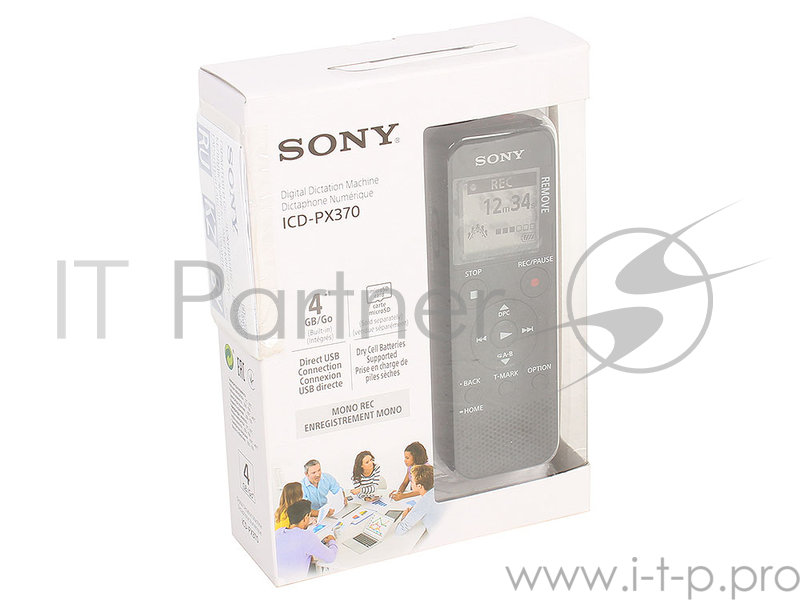 Диктофон Sony ICD-PX370 Цифровой диктофон, 4Гб, слот MS, чёрный