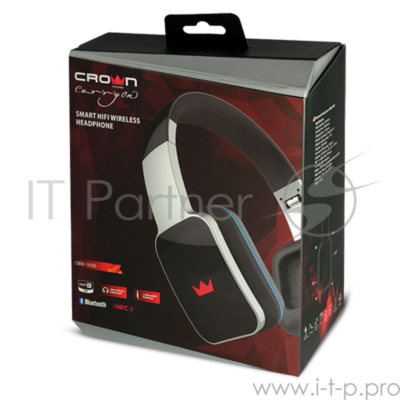 Наушники CROWN CMBH-9300 Наушники Bluetooth Headphone black (20 Гц-20.000 Гц,118 дБ ± 5dB/1 КГц,1,3 м,3.5мм )