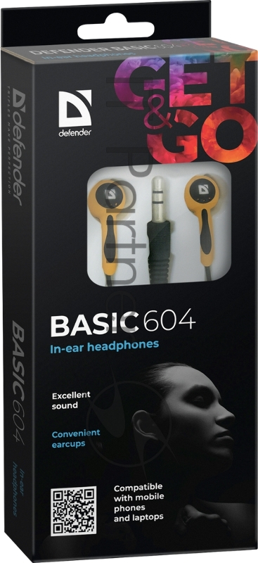 Наушники DEFENDER Basic-604 Orange 63606 {Наушники стерео, Для MP3, кабель 1,1 м}