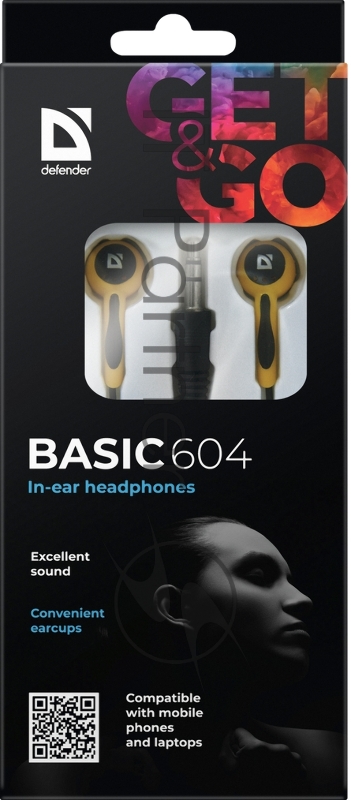 Наушники DEFENDER Basic-604 Orange 63606 {Наушники стерео, Для MP3, кабель 1,1 м}