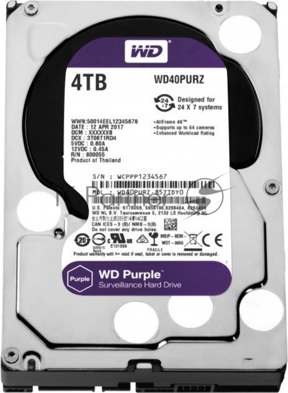 Жесткий диск 4TB WD Purple (WD40PURZ) {Serial ATA III, 5400- rpm, 64Mb, 3.5