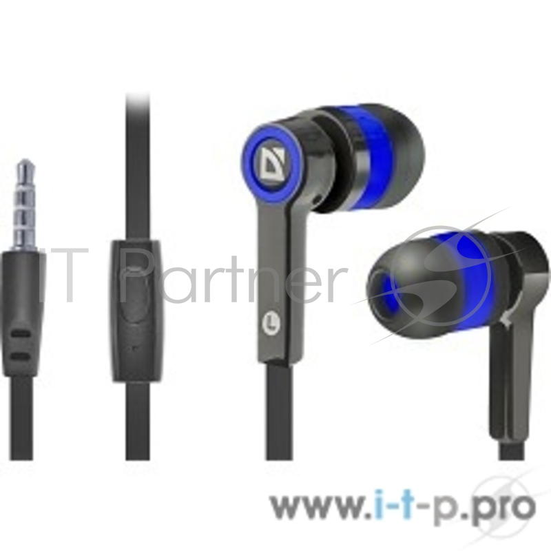 Наушники DEFENDER Pulse 420 черный + синий, вставки 63423