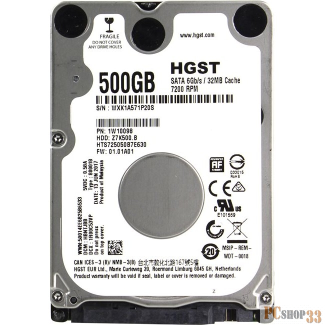 Жесткий диск 500Gb Hitachi Travelstar Z7K500.B (HTS725050B7E630) {SATA III, 7200 rpm, 32Mb buffer, 2.5
