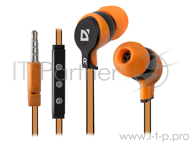 Наушники Defender Pulse 450 оранжевый, для Android,вставки 63450