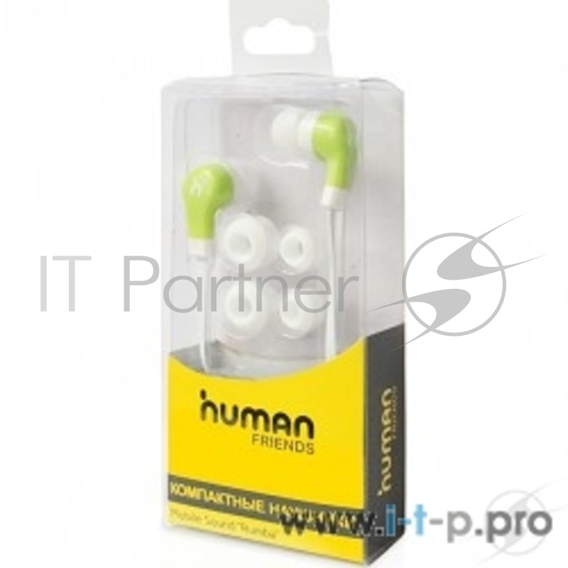 Наушники-вкладыши Human Friends Rumba, Green-White, динамик 10 мм, 32 Ом, провод 120 мм плоский, разъем 3,5 мм