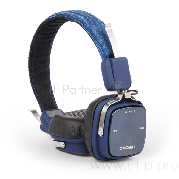 Наушники CROWN CMBH-9301 (blue jeans) ( Bluetooth: 3.0, hands free, 32 Ом, 20 Гц-20.000 Гц, Li-Pol 380 мА, Jack 3.5мм stereo - 1.3м, металлический обод, джинсовая ткань)