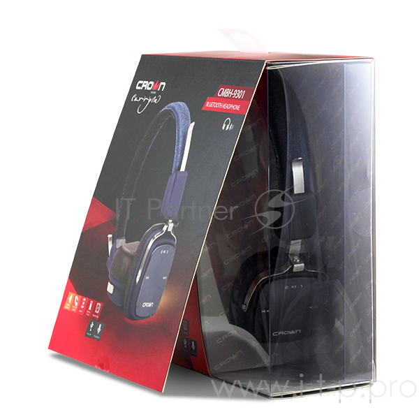 Наушники CROWN CMBH-9301 (blue jeans) ( Bluetooth: 3.0, hands free, 32 Ом, 20 Гц-20.000 Гц, Li-Pol 380 мА, Jack 3.5мм stereo - 1.3м, металлический обод, джинсовая ткань)