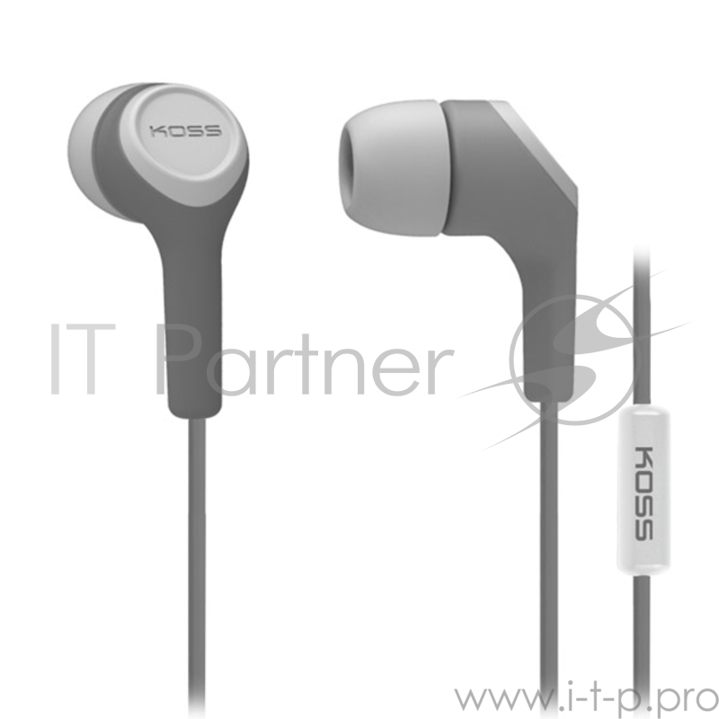 Универсальная гарнитура с наушниками вставками закрытого типа KOSS KEB15i G Grey, част.диапазон 18-20000Гц, сопротивл.16Ом, чувствит.110дБ, шнур с микрофоном,цвет серый