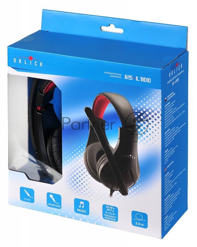 Наушники с микрофоном Oklick HS-L100 черный/красный 2м мониторы оголовье (NO-530)