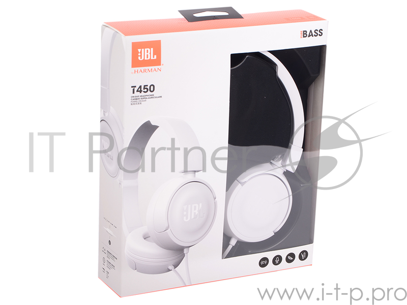 Наушники JBL Наушники накладные T450, 32 Ом, белые