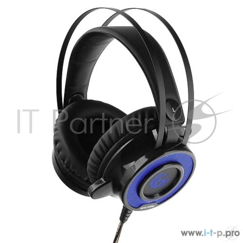 Гарнитура игровая Gembird MHS-G500L, черный, подсветка синяя, регулятор громкости, кабель 2.5м