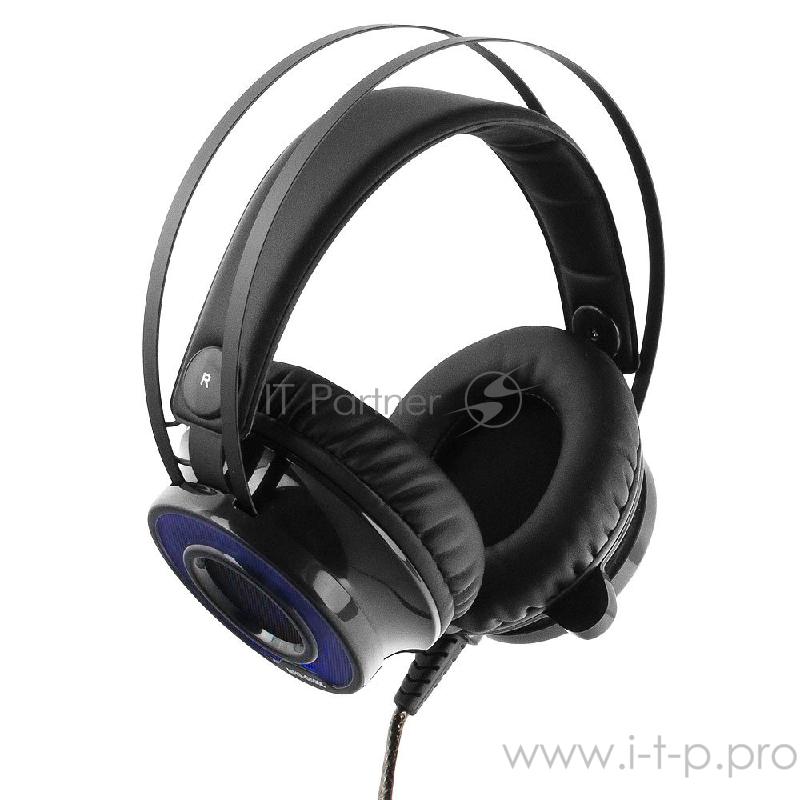 Гарнитура игровая Gembird MHS-G500L, черный, подсветка синяя, регулятор громкости, кабель 2.5м