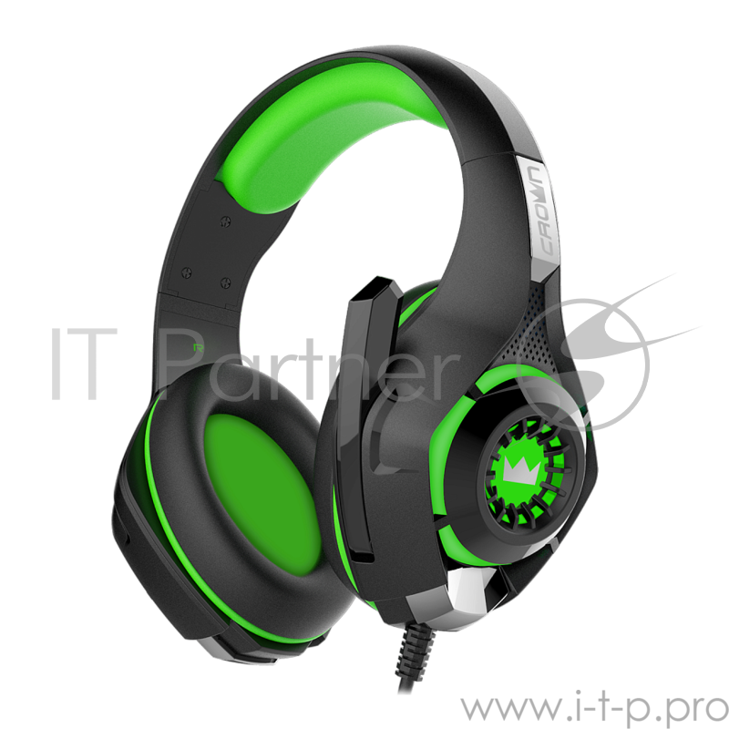 Гарнитура игровая CROWN CMGH-102T Black&green (Подключение USB, встроенная аудио карта, Частотныи? диапазон: 20Гц-20,000 Гц ,Кабель 2.1м,Размер D 250мм)