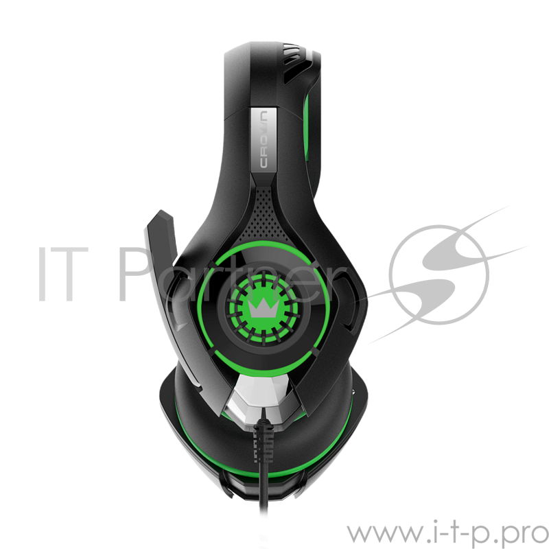 Гарнитура игровая CROWN CMGH-102T Black&green (Подключение USB, встроенная аудио карта, Частотныи? диапазон: 20Гц-20,000 Гц ,Кабель 2.1м,Размер D 250мм)