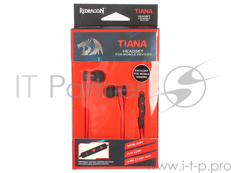 Гарнитура Defender Tiana черный + красный, кабель 1,2 м Redragon