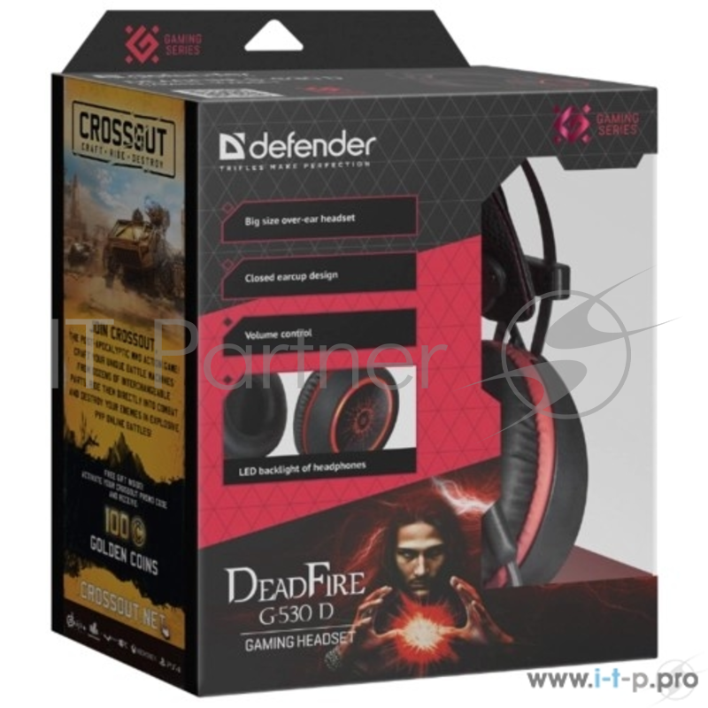 Гарнитура Defender DeadFire G-530D черный+красный, кабель 2,2 м
