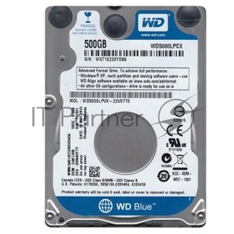 Жесткий диск 500Gb WD Scorpio Blue (WD5000LPCX) {SATA 6Gb/s, 5400 rpm, 16Mb buffer, 7 mm 2.5}