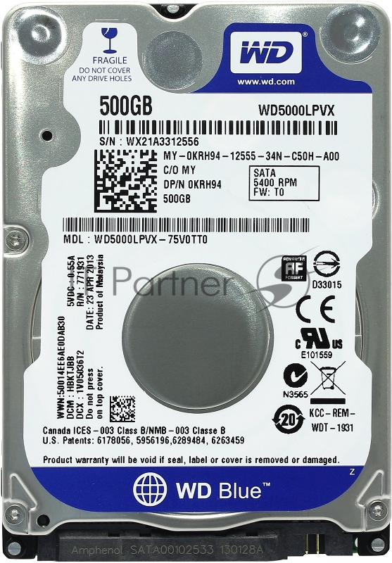 Жесткий диск 500Gb WD Scorpio Blue (WD5000LPCX) {SATA 6Gb/s, 5400 rpm, 16Mb buffer, 7 mm 2.5}