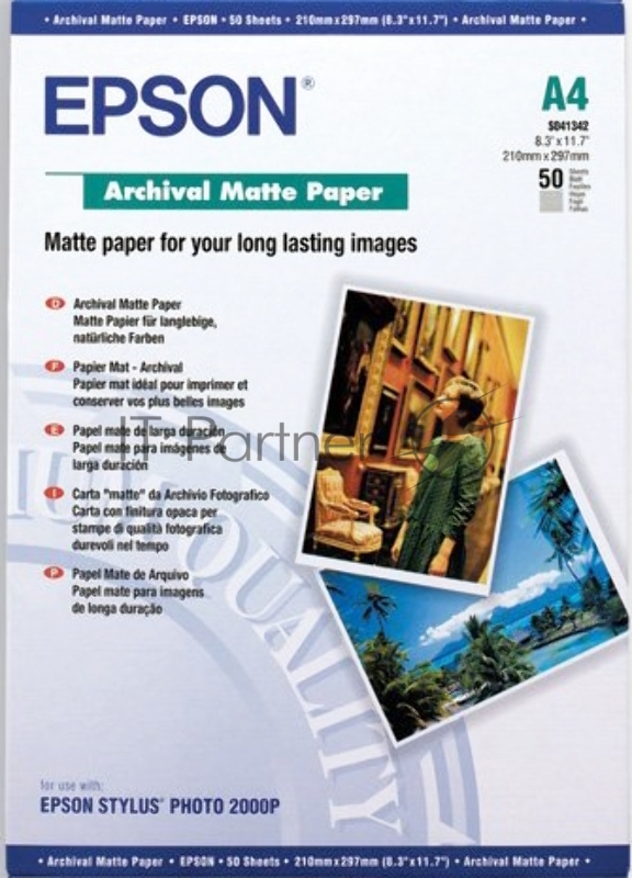Бумага для фото-печати Epson Archival Matte Paper S041342 (A4, 192г/кв.м, 50л., матовая)
