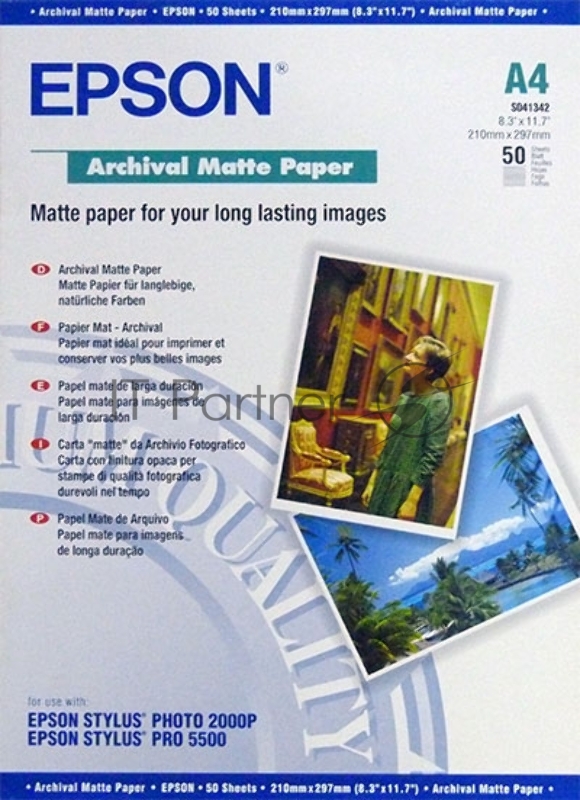 Бумага для фото-печати Epson Archival Matte Paper S041342 (A4, 192г/кв.м, 50л., матовая)