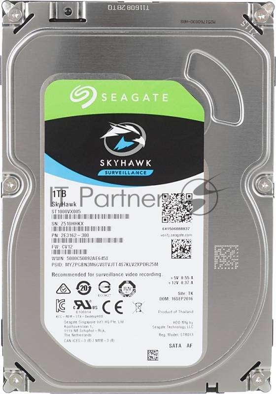Жесткий диск 1TB Seagate Skyhawk (ST1000VX005) {Serial ATA III, 5900 rpm, 64mb, для видеонаблюдения} 3.5