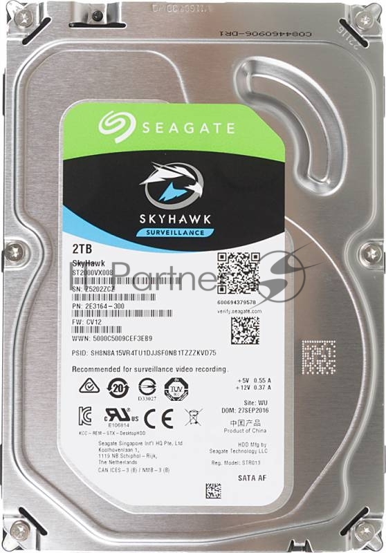 Жесткий диск 2TB Seagate Skyhawk (ST2000VX008) {Serial ATA III, 5900 rpm, 64mb,3.5, для видеонаблюдения}
