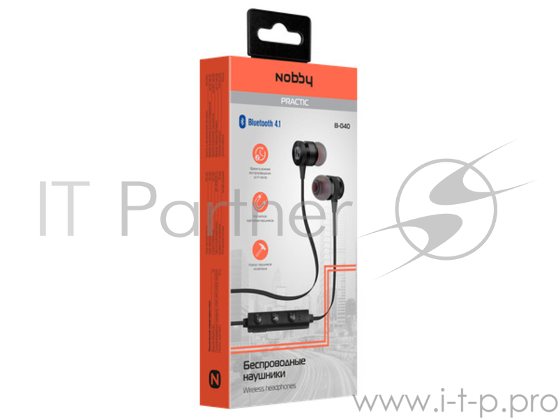 Беспроводная стереогарнитура Nobby Practic B-040, NBP-BH-41-82, BT 4.1, металл., черный