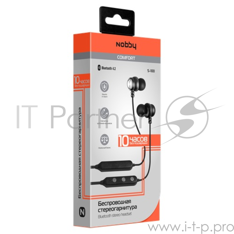 Беспроводная стереогарнитура Nobby Comfort S-100, NBC-BH-42-95, BT 4.2, металлическая, черный