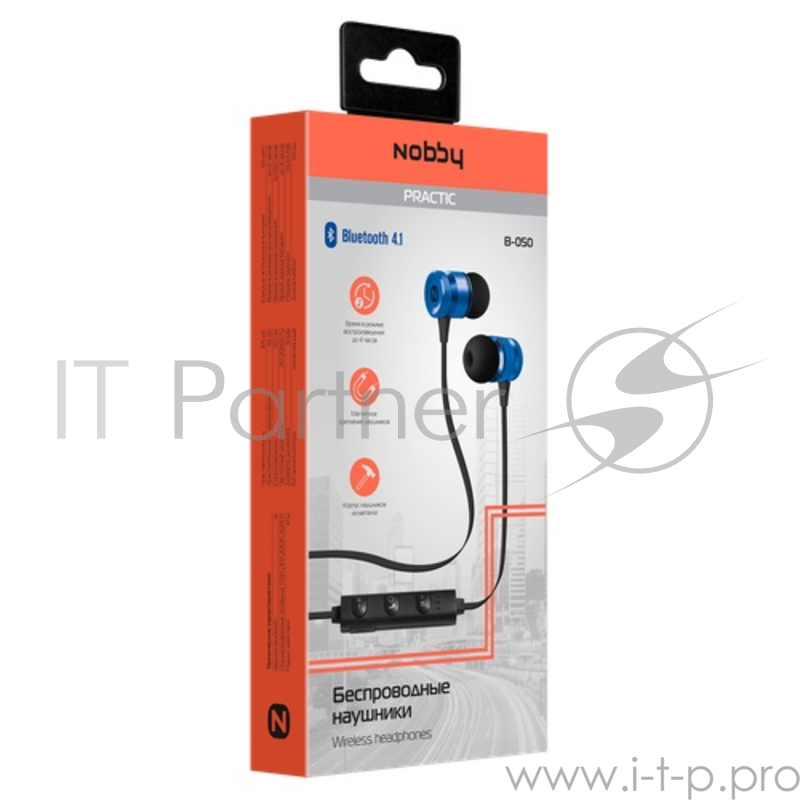 Беспроводная стереогарнитура Nobby Practic B-050, NBP-BH-41-86, BT 4.1, металл., синий