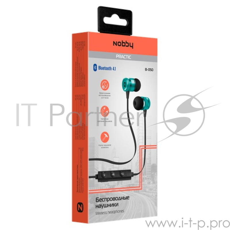 Беспроводная стереогарнитура Nobby Practic B-050, NBP-BH-41-84, BT 4.1, металл., изумруд