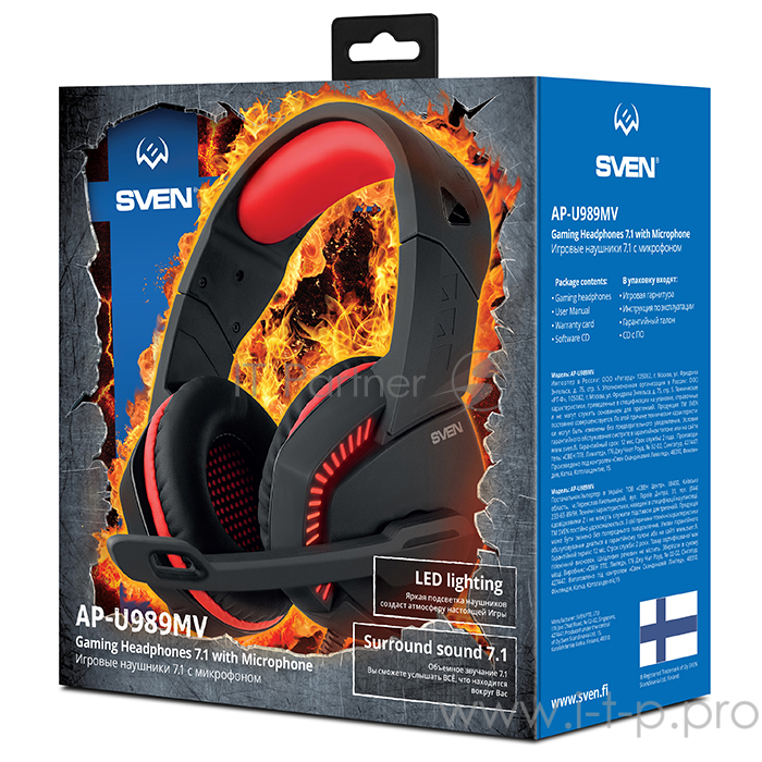 Наушники SVEN AP-U989MV, черный-красный (USB, LED, 7.1)