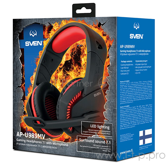 Наушники SVEN AP-U989MV, черный-красный (USB, LED, 7.1)