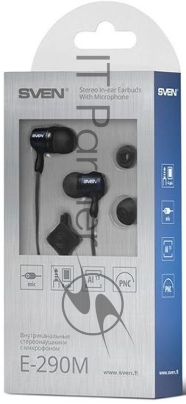 Наушники SVEN E-290M, чёрный-серый с микрофоном