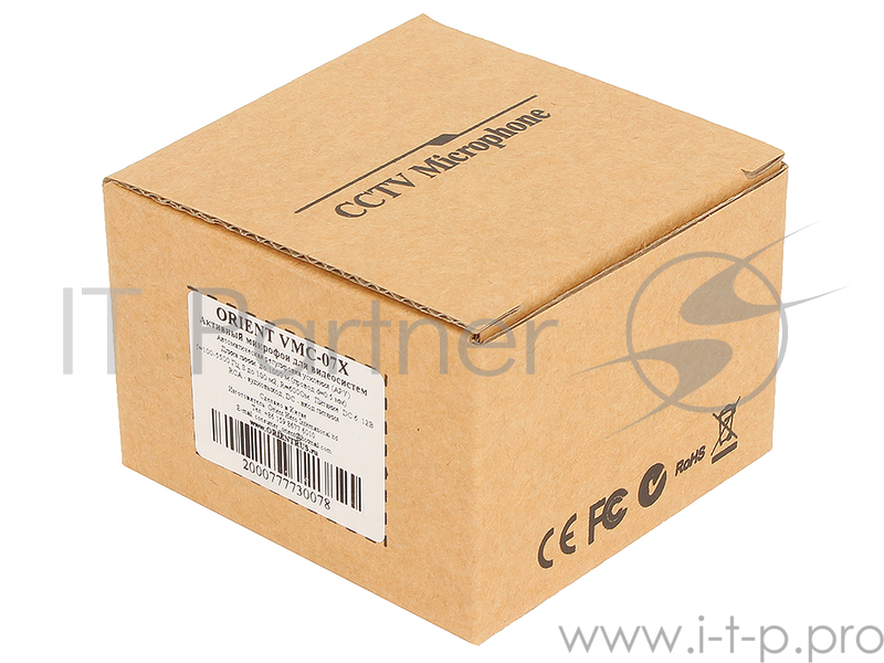 Высокочувствительный микрофон для видеосистем ORIENT VMC-07X, активный с АРУ, акустическая площадь до 100 м2, 100-5500 Гц, питание 6-12В, разъемы: RC