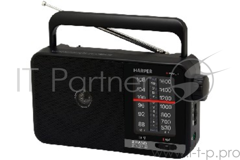 Радиоприемник HARPER HDRS-711 AM 530-1600 КГц FM 88-108 МГц. Динамик 3.5 дюйма, 6 Ом. Максимальная выходная мощность 1000 мВт. Максимальная потребляемая мощность 3 Вт. Антенна телескопическая. Выход на наушники. Питание от сети 220 В 50 Гц Питание от
