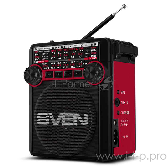 Радиоприемник АС SVEN SRP-355, красный (3 Вт, FM/AM/SW, USB, SD/microSD, фонарь, встроенный аккумулятор) АС SVEN SRP-355, красный (3 Вт, FM/AM/SW, USB, SD/microSD, фонарь, встроенный аккумулятор)