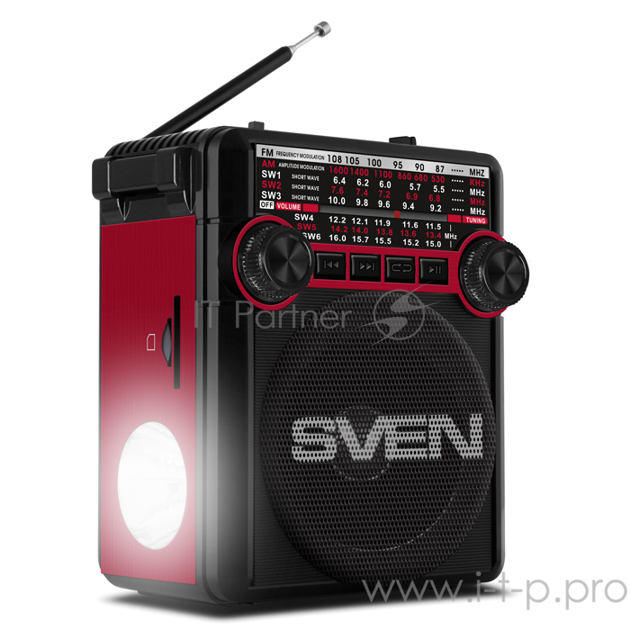 Радиоприемник АС SVEN SRP-355, красный (3 Вт, FM/AM/SW, USB, SD/microSD, фонарь, встроенный аккумулятор) АС SVEN SRP-355, красный (3 Вт, FM/AM/SW, USB, SD/microSD, фонарь, встроенный аккумулятор)