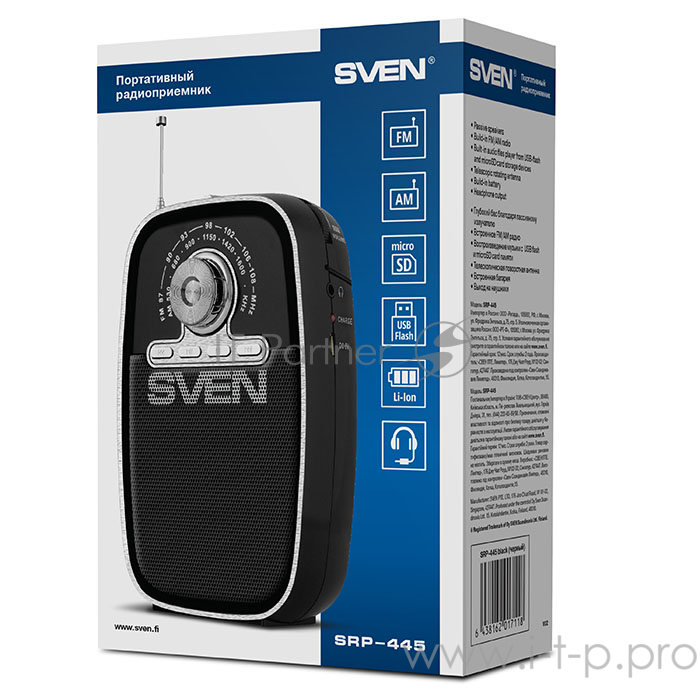 Радиоприемник АС SVEN SRP-445, черный (3 Вт, FM/AM, USB, microSD, встроенный аккумулятор) АС SVEN SRP-445, черный (3 Вт, FM/AM, USB, microSD, встроенный аккумулятор)