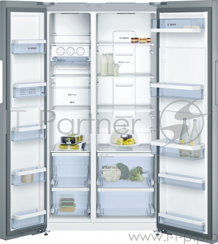 Холодильник BOSCH 175.6x91x72,5 см, объем камер 375+202, No Frost, морозильная камера side by side, цвет: нерж.сталь