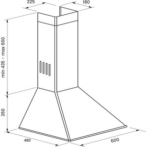 Вытяжка Kuppersberg Настенная вытяжка, ширина 60 см, отвод/рециркуляция, 800 м3/час, электронное управление, 3 скорости,светодиодное освещение 2х4 Вт, таймер, анодированный алюминиевый жироулавливающий фильтр, угольный фильтр С6С (опция), 42-58 дБ, ц