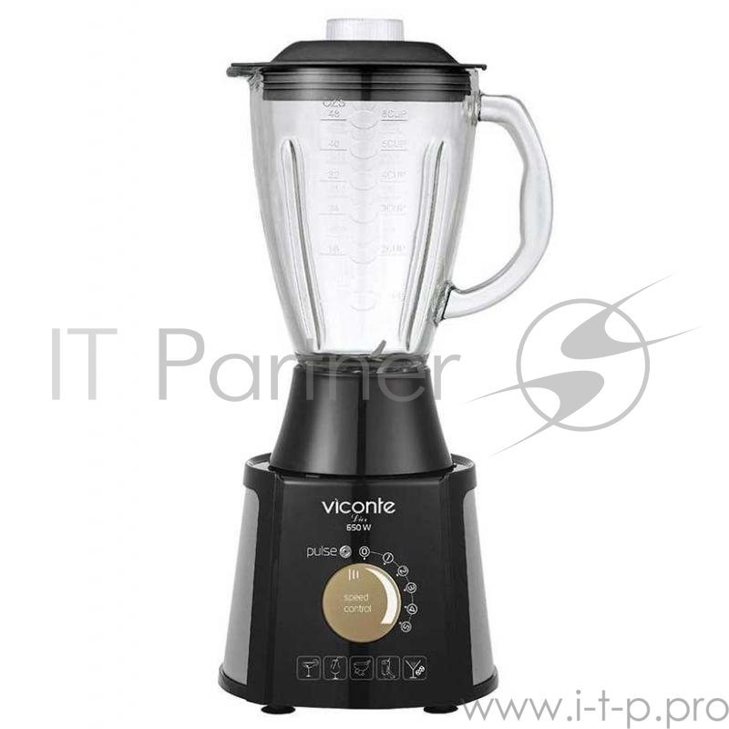 Блендер VICONTE VC-4418 Dior , мощность 650 W, чаша из высокопрочного стекла - 1,5 литра, пульсовый режим работы, 5 скоростей, лезвия из нержавеющей стали, автоматическая блокировка при неправильной сборке, ножки с резиновыми подушечками для устойчив