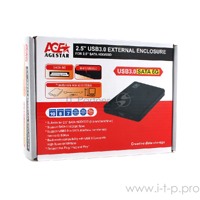 Внешний корпус для HDD AgeStar 3UB2P2 SATA III пластик черный 2.5